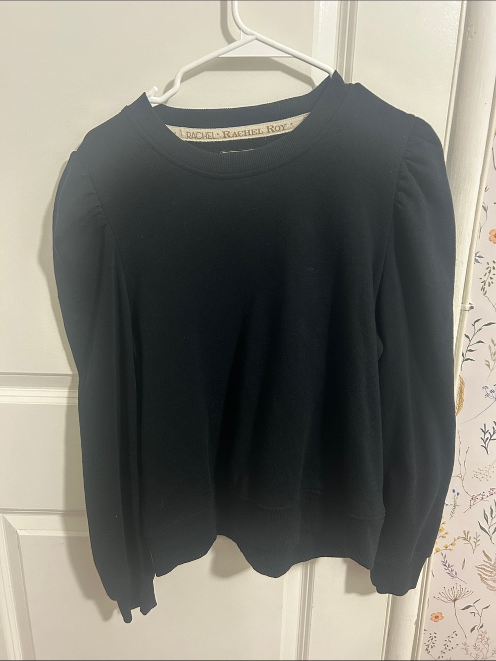 RACHEL Rachel Roy Black Puff-Sleeve Crewneck Sweatshirt